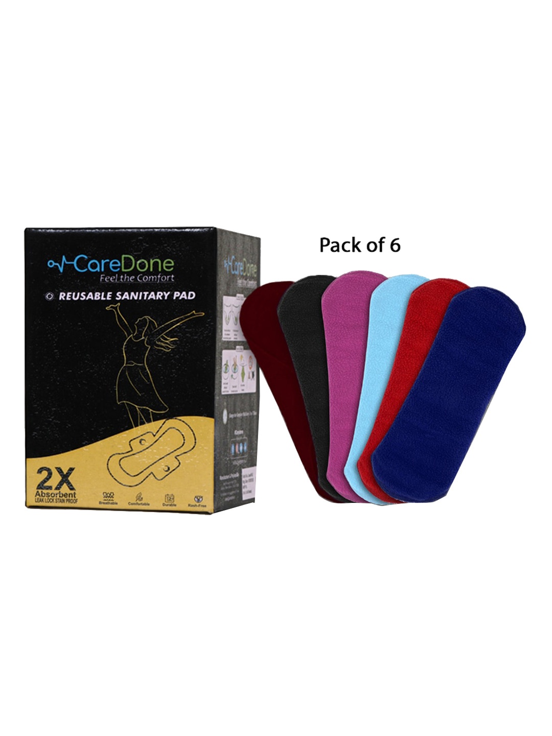 

CareDone Set Of 6 Ultra Thin Reusable Sanitary Cloth Pads, Blue