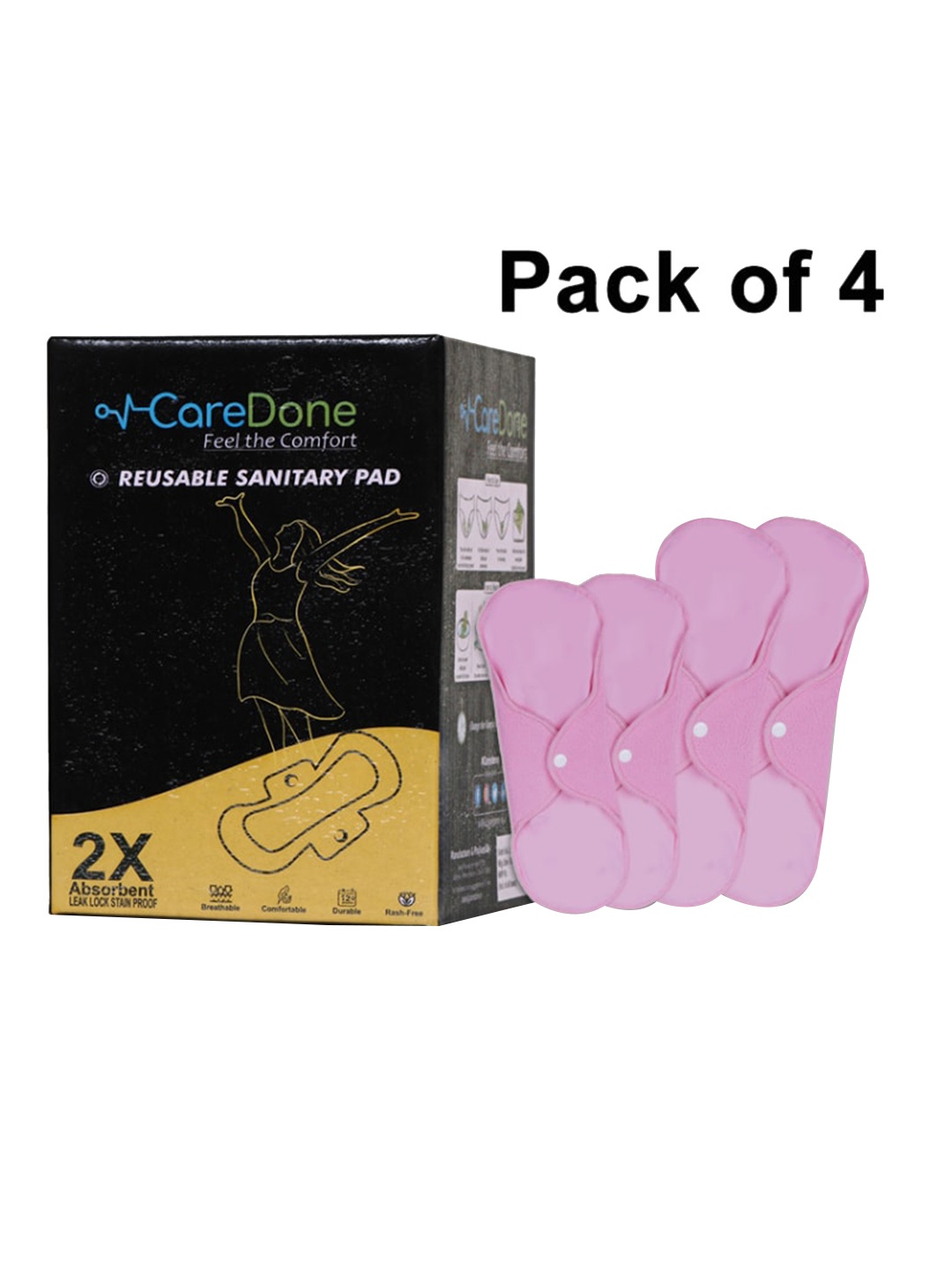 

CareDone Set Of 4 Leak Proof Reusable Sanitary Cloth Pads, Pink