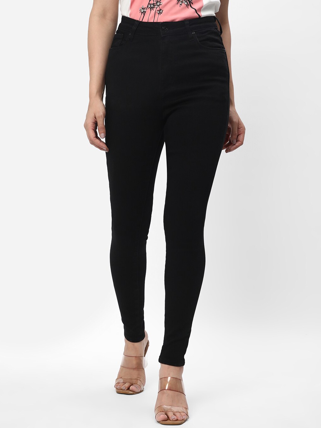 

R&B Women Mid Rise Skinny Fit Clean Look Cotton Jeans, Black
