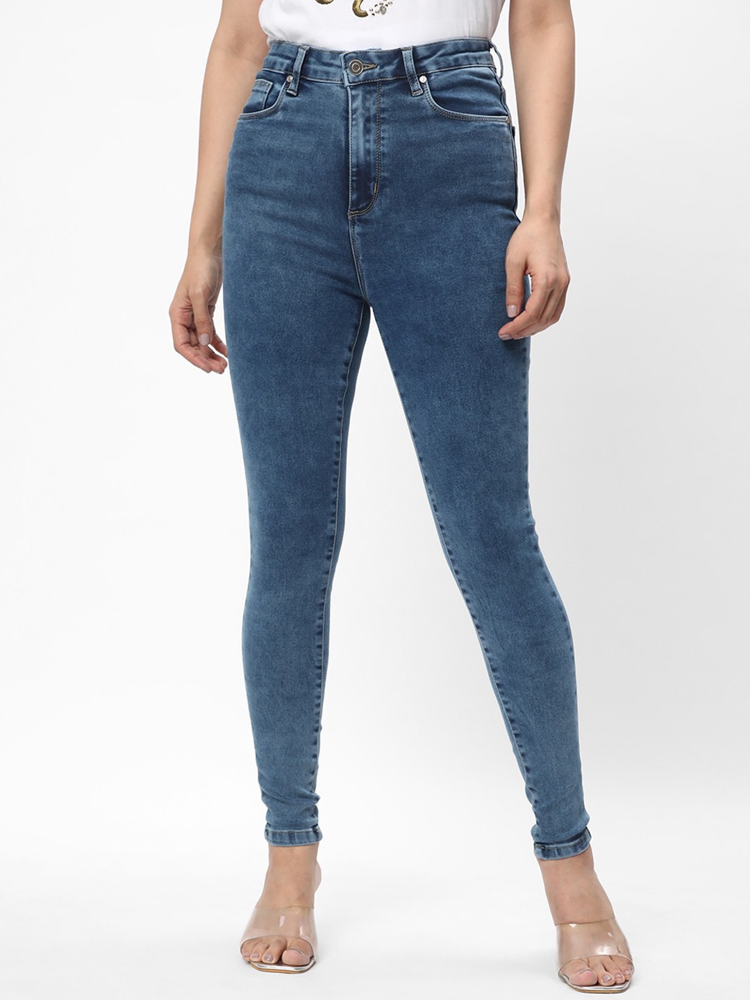 

R&B Women Mid Rise Skinny Fit Cotton Jeans, Blue