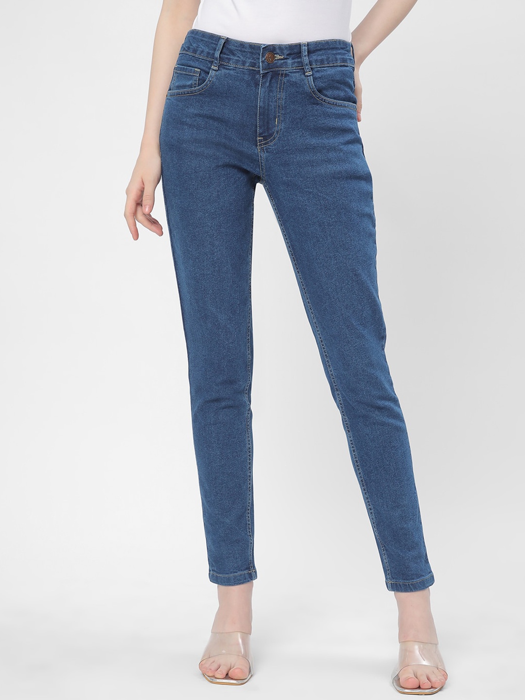 

R&B Women Mid Rise Slim Fit Cotton Jeans, Blue