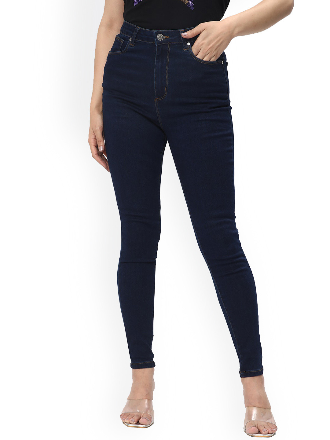 

R&B Women Mid Rise Skinny Fit Cotton Jeans, Blue