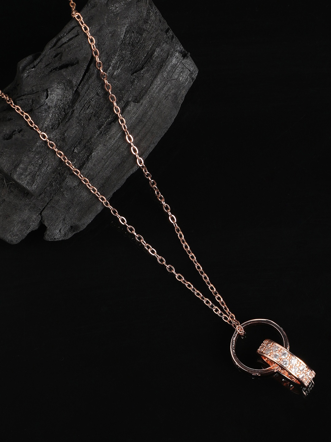 

ZaffreCollections Rose Gold-Plated Stone-Studded Stainless Steel Pendant With Chain