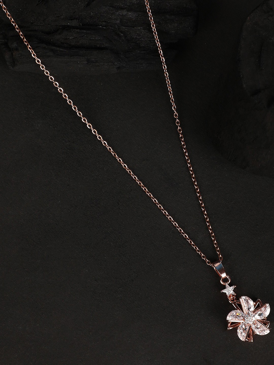 

ZaffreCollections Rose Gold-Plated Stone-Studded Pinwheel Pendant With Chain