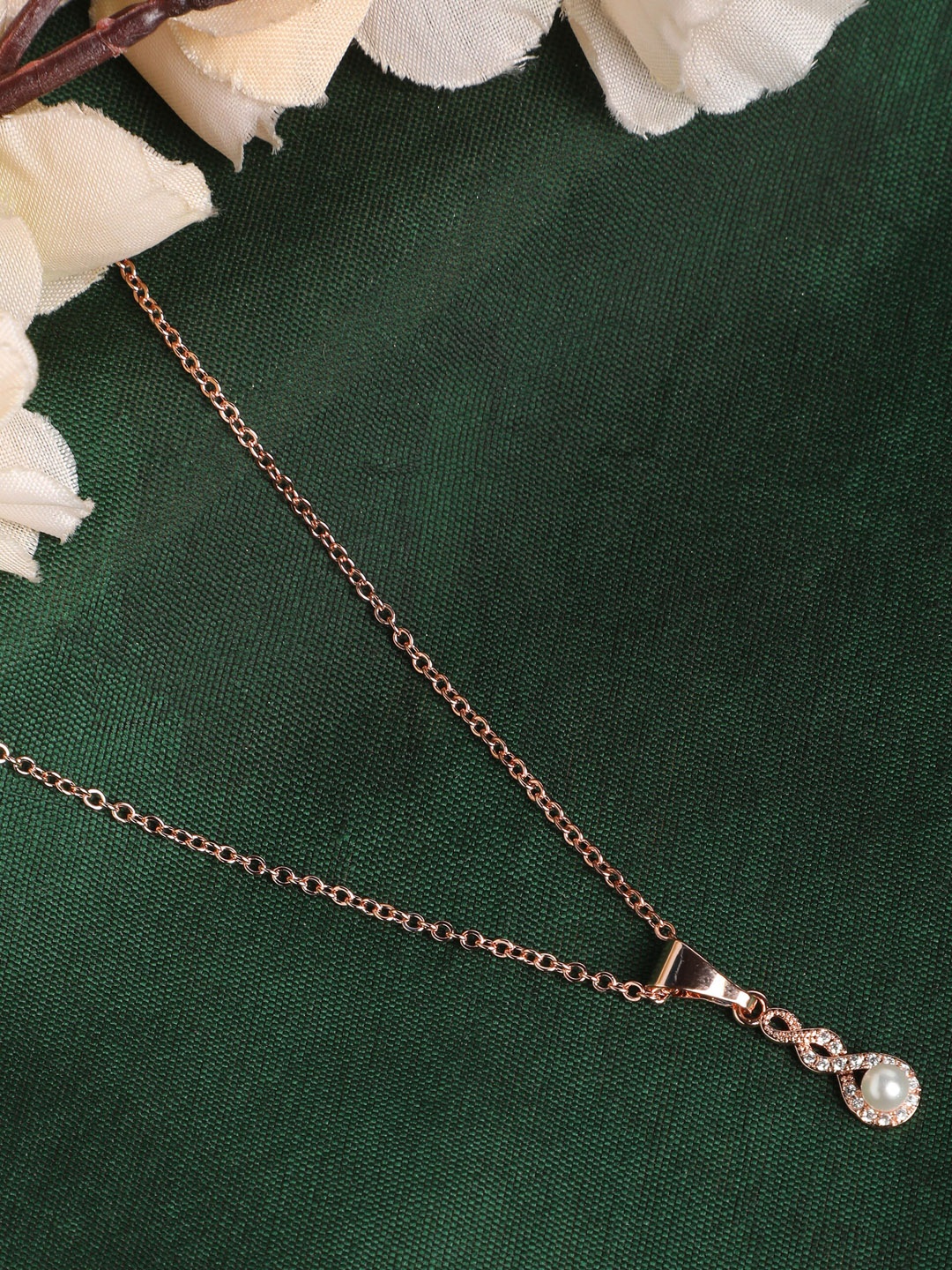 

ZaffreCollections Rose Gold-Plated Stone-Studded Infiniti Pendant With Chain