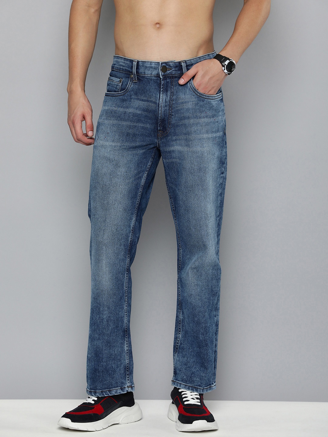 

Harvard Men Bootcut Light Fade Stretchable Jeans, Blue