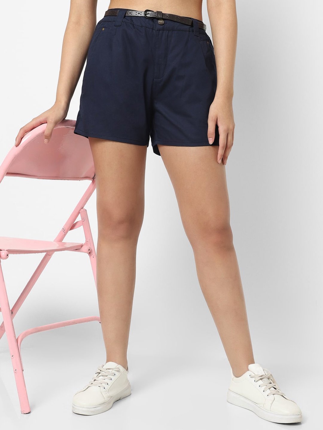 

VASTRADO Women Mid-Rise Cotton Shorts, Navy blue