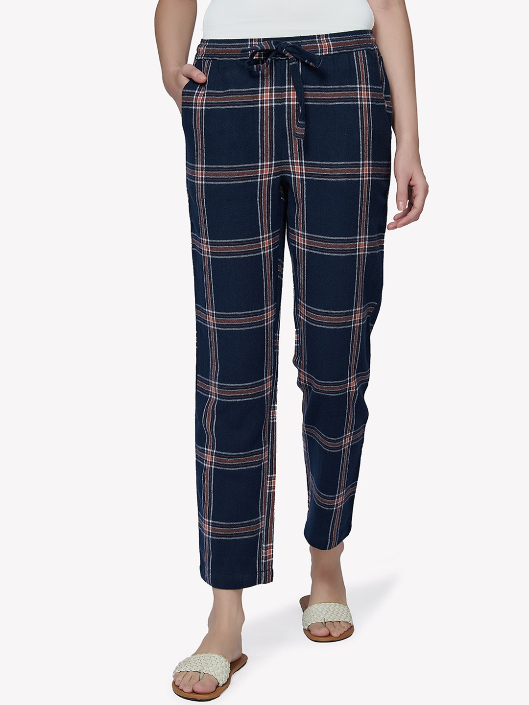 

VASTRADO Women Checked Cotton Lounge Pants, Navy blue