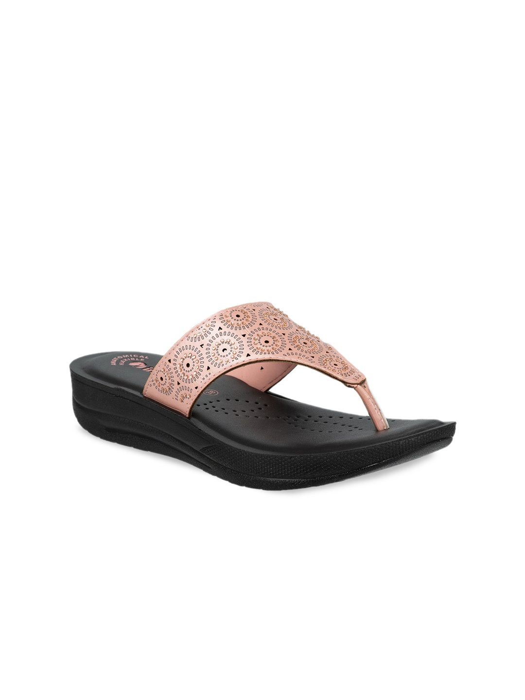 

Inblu Laser-Cut Embellished Lightweight Anti Skid Open Toe Flats, Pink