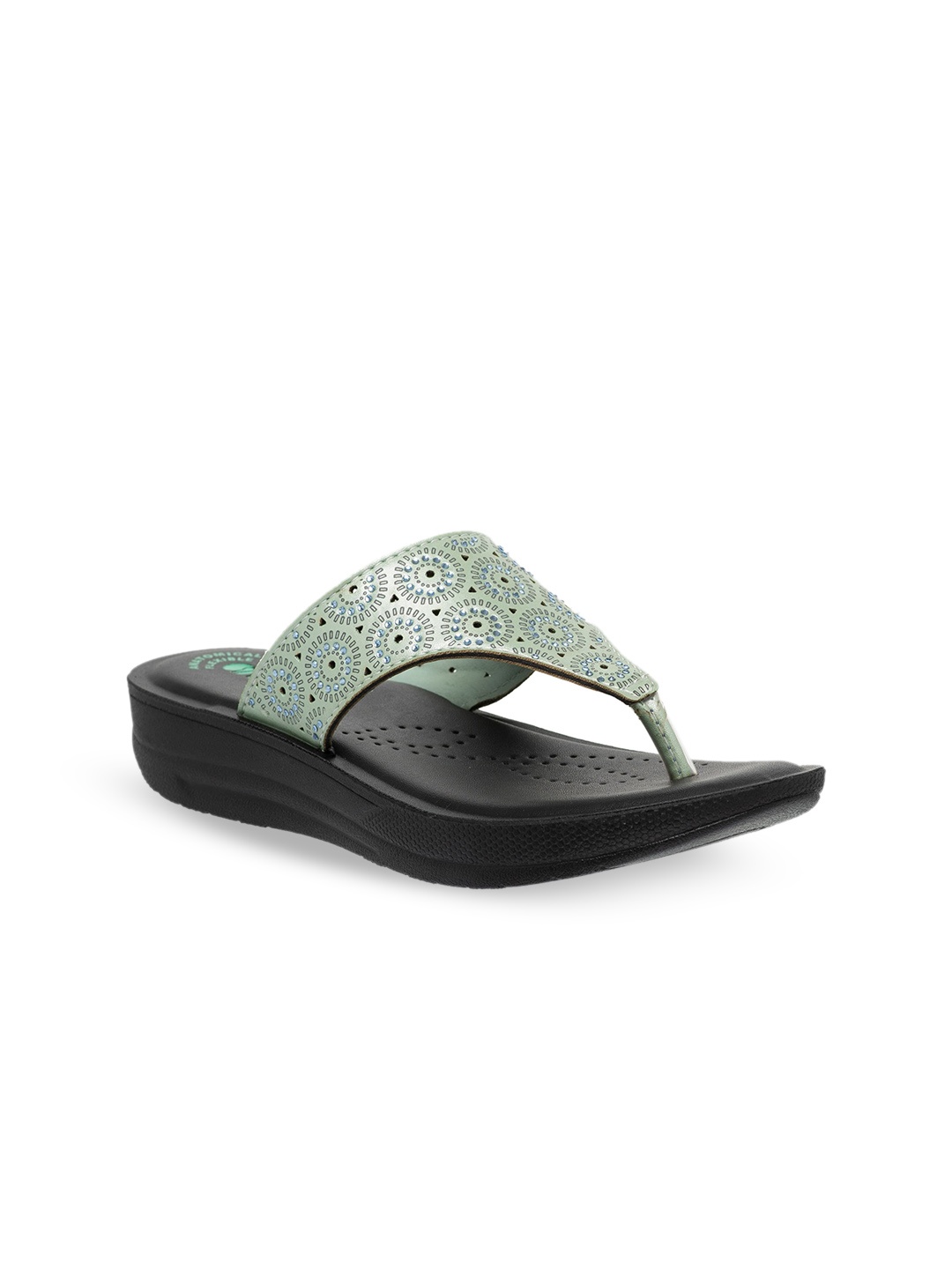

Inblu Laser Cuts Embellished Lightweight & Anti-Skid Open Toe Flats, Sea green