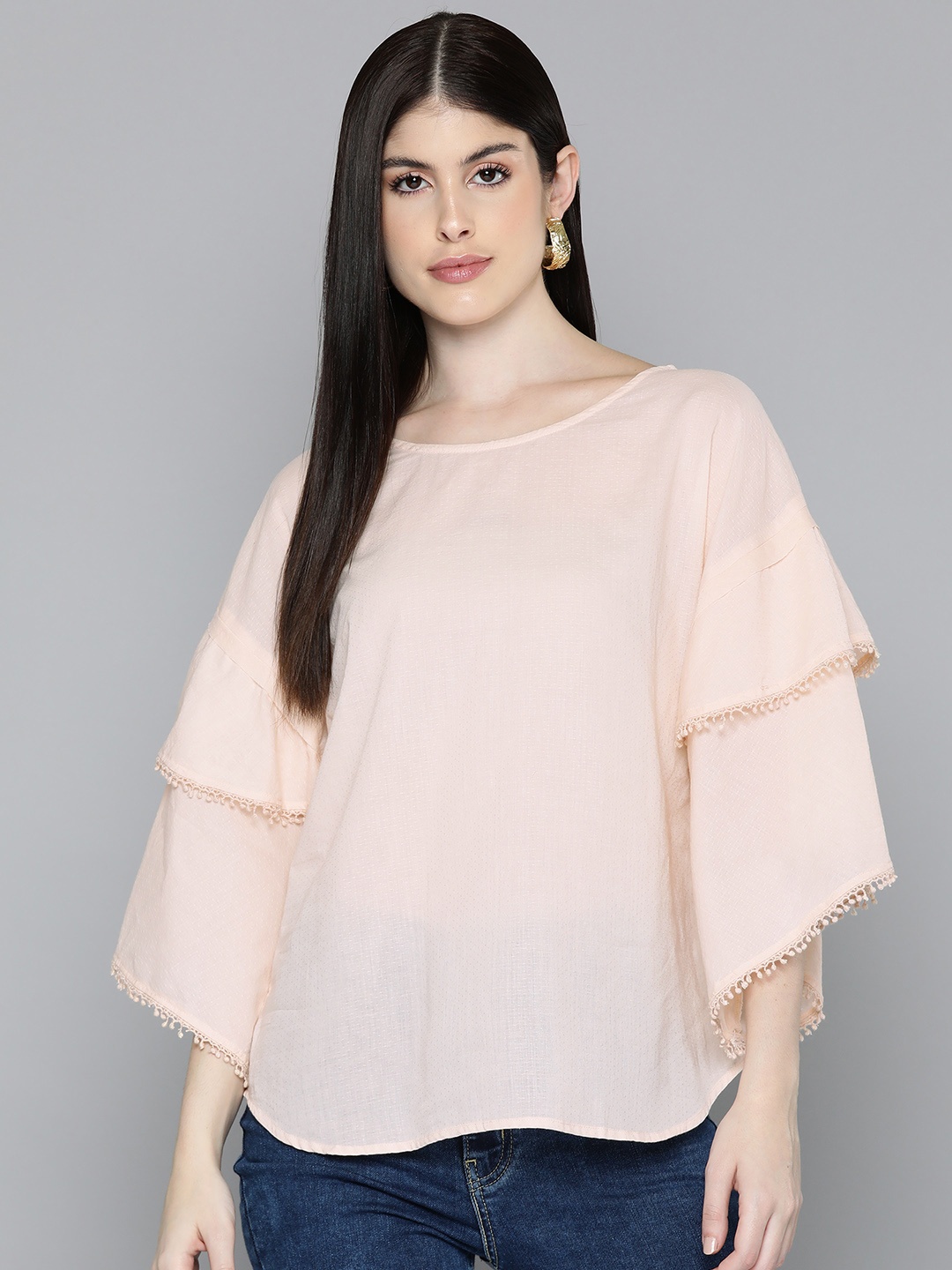 

SCOUP Bell Sleeve Cotton Top, Peach