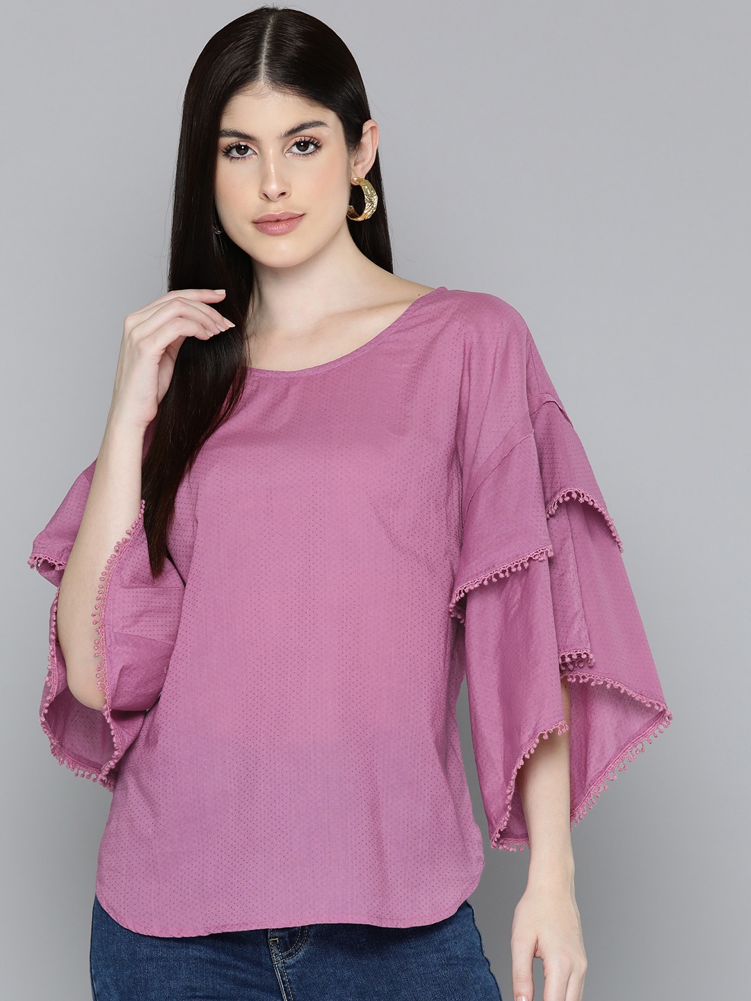 

SCOUP Bell Sleeve Cotton Top, Pink