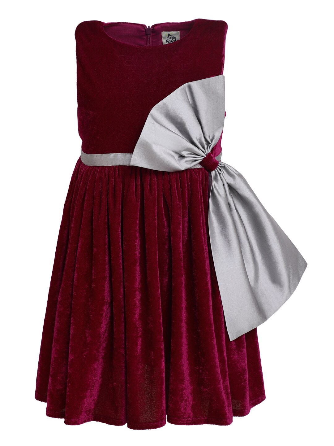 

A Little Fable Girls Round Neck Bow Fit & Flare Dress, Magenta
