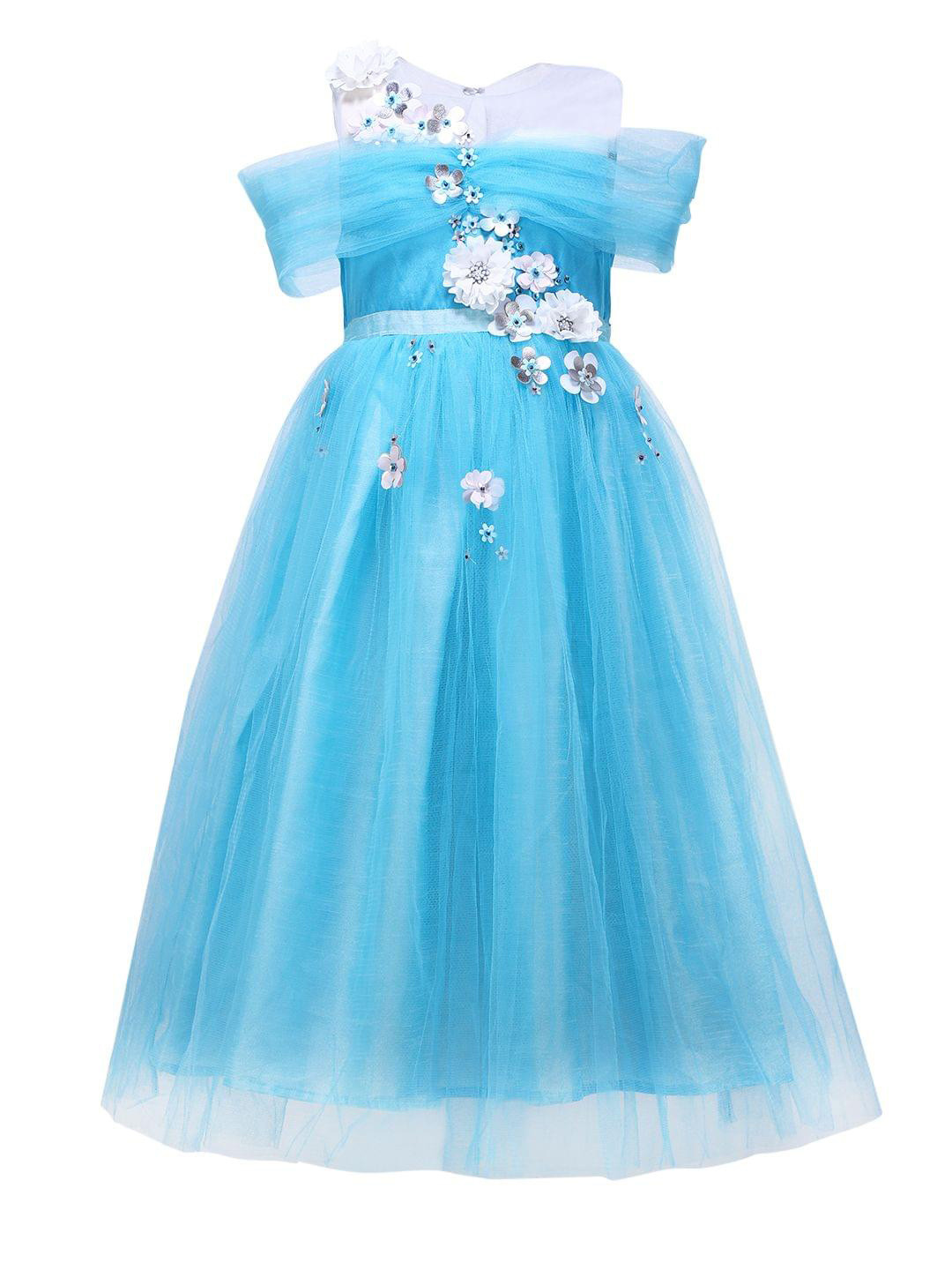 

A Little Fable Girls Round Neck Cold-Shoulder Sleeves Sequined Fit & Flare Maxi Dress, Blue