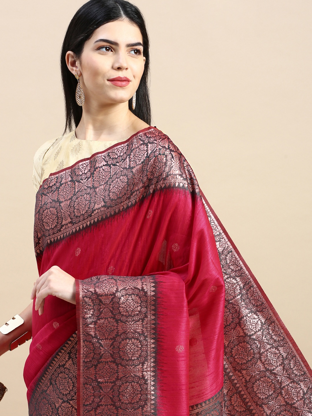 

VISHNU WEAVES Woven Design Ethnic Motifs Zari Kanjeevaram Saree, Pink