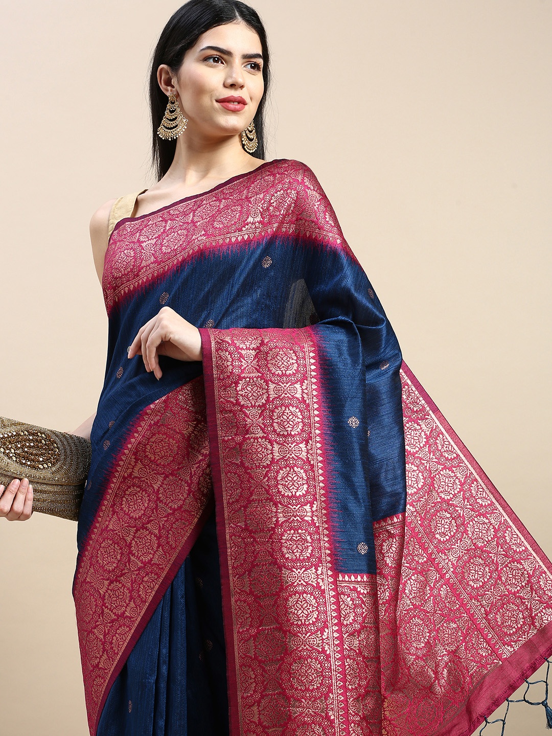 

VISHNU WEAVES Woven Design Ethnic Motifs Zari Kanjeevaram Saree, Blue