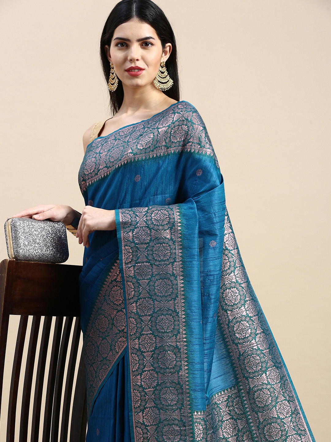 

VISHNU WEAVES Woven Design Ethnic Motifs Zari Kanjeevaram Saree, Blue