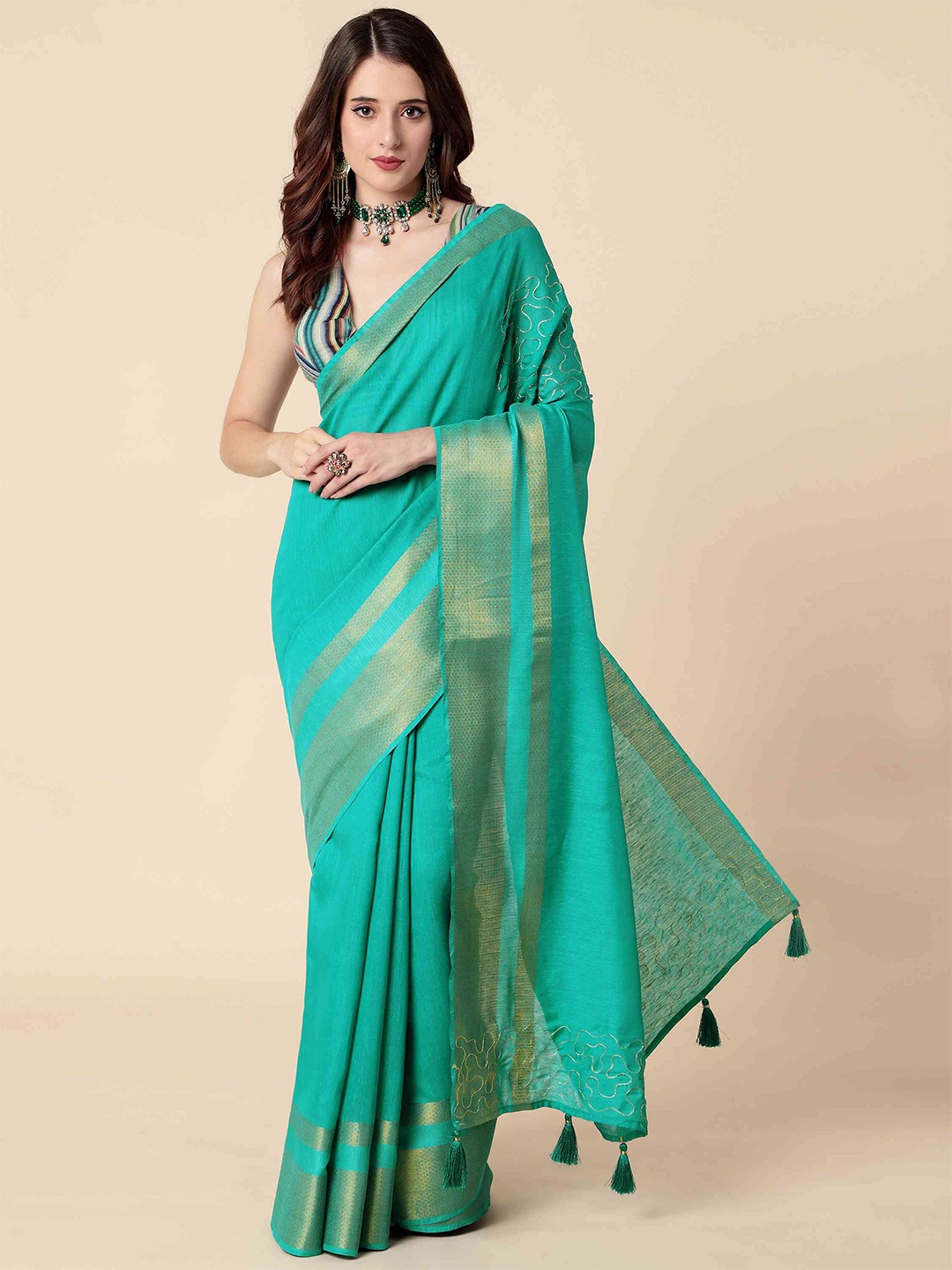 

elora Zari Cotton Silk Bhagalpuri Saree, Blue