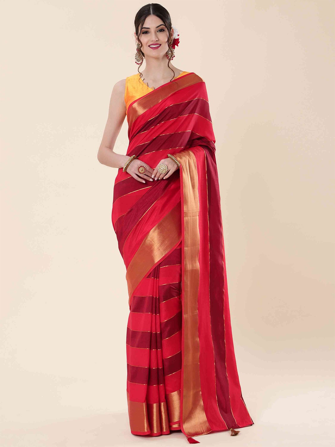 

elora Striped Zari Art Silk Bhagalpuri Saree, Red