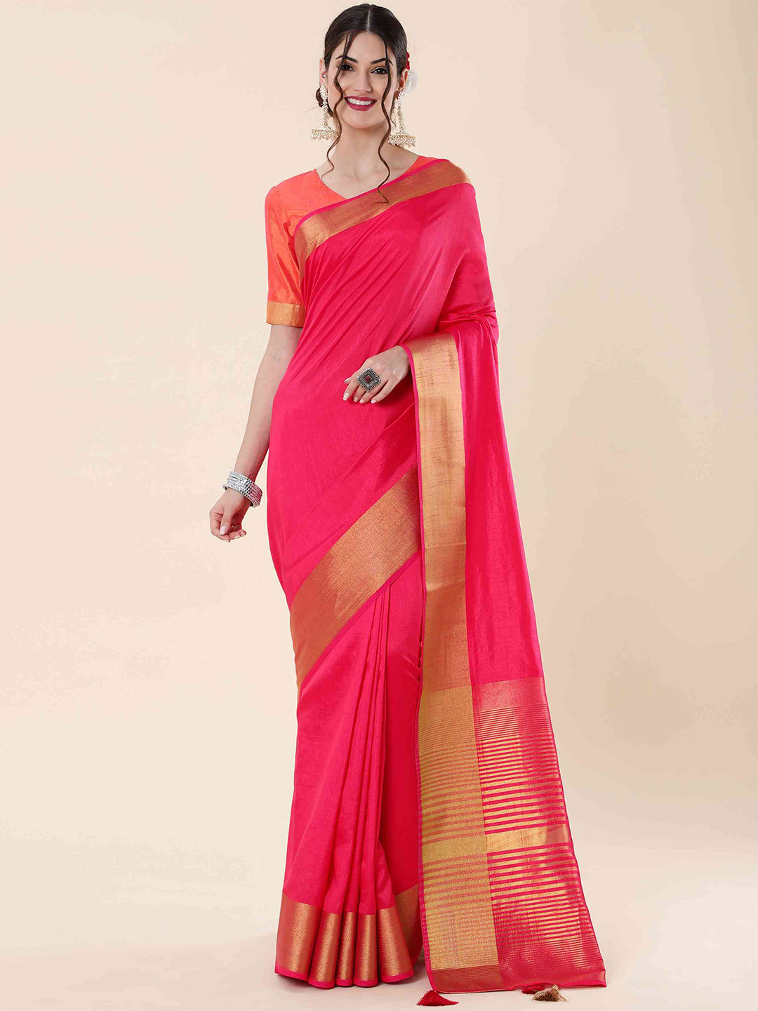 

elora Zari Bhagalpuri Saree, Rose