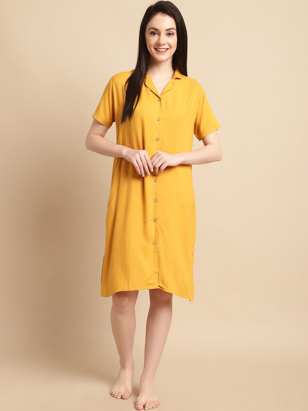 

Shararat Lapel Collar Nightdress, Mustard