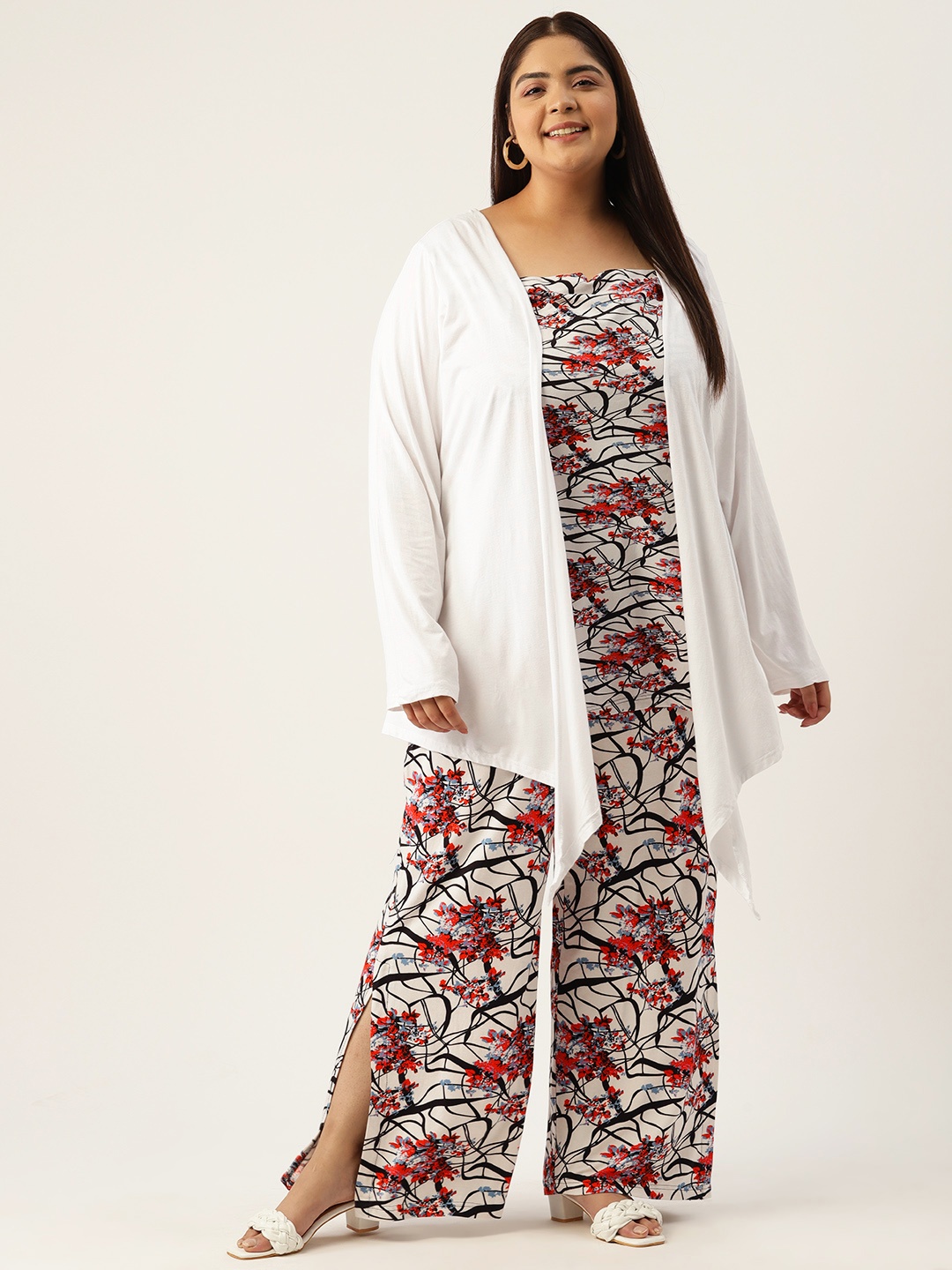 

theRebelinme Plus Size Printed Longline Top with Palazzos, Black
