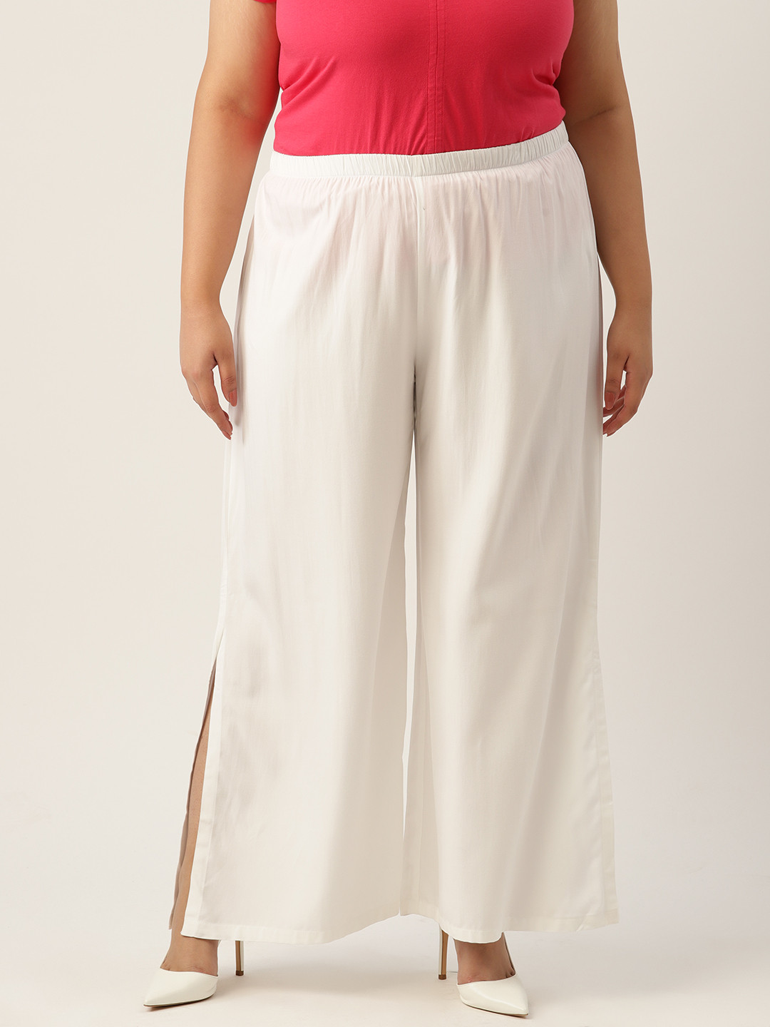

theRebelinme Women Mid-Rise Wide Leg Plus Size Palazzos, White