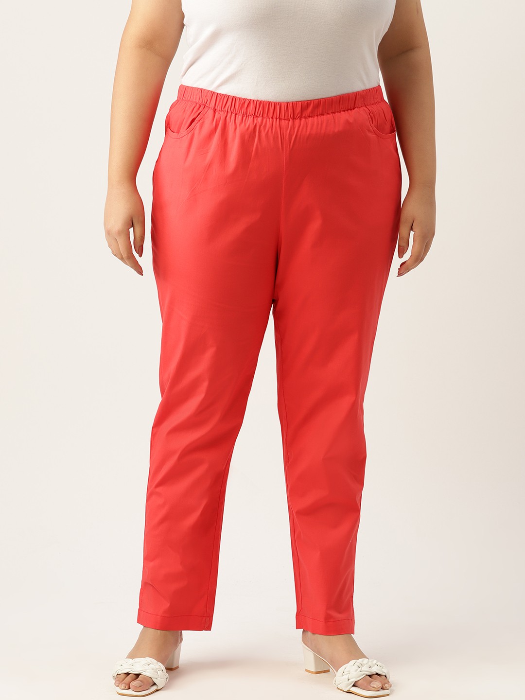 

theRebelinme Women Plus Size Relaxed High-Rise Plus Size Trousers, Red