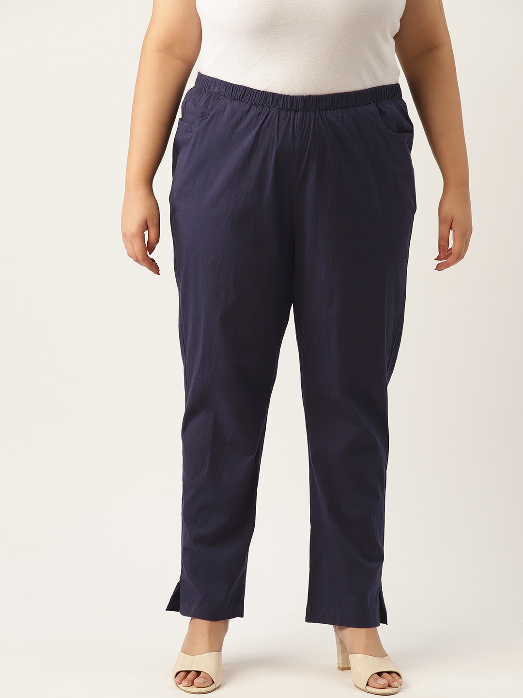 

theRebelinme Women Plus Size Relaxed High-Rise Trousers, Navy blue
