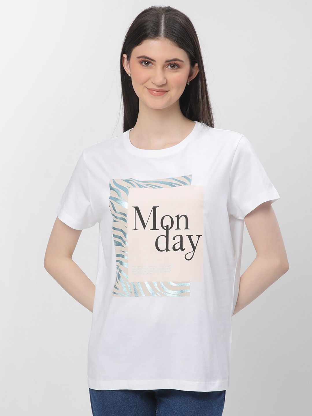 

R&B Typography Printed Cotton T-shirt, White