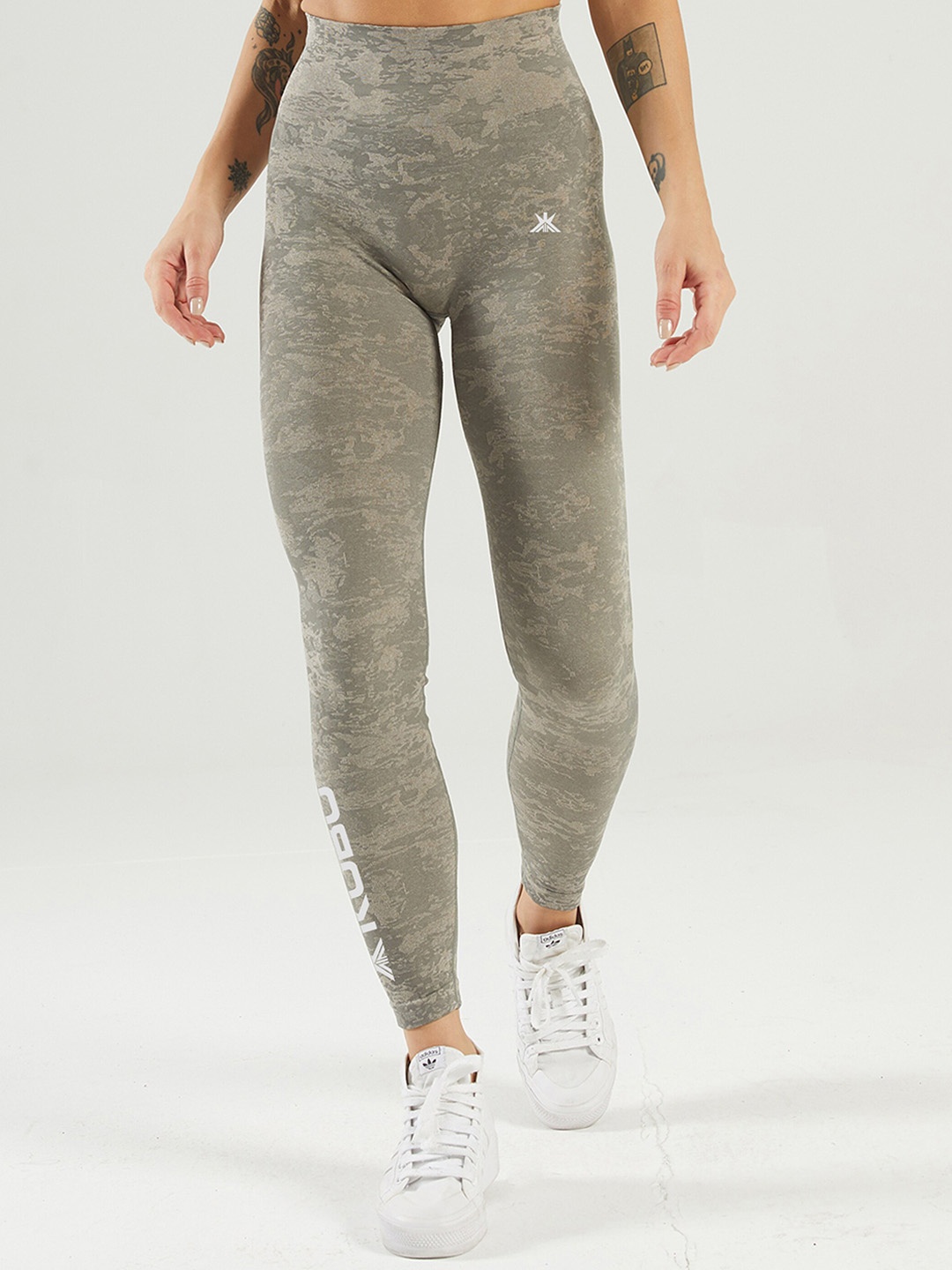 

KOBO Women Abstract Printed Mid-Rise Seamless Shaper Tights, Grey