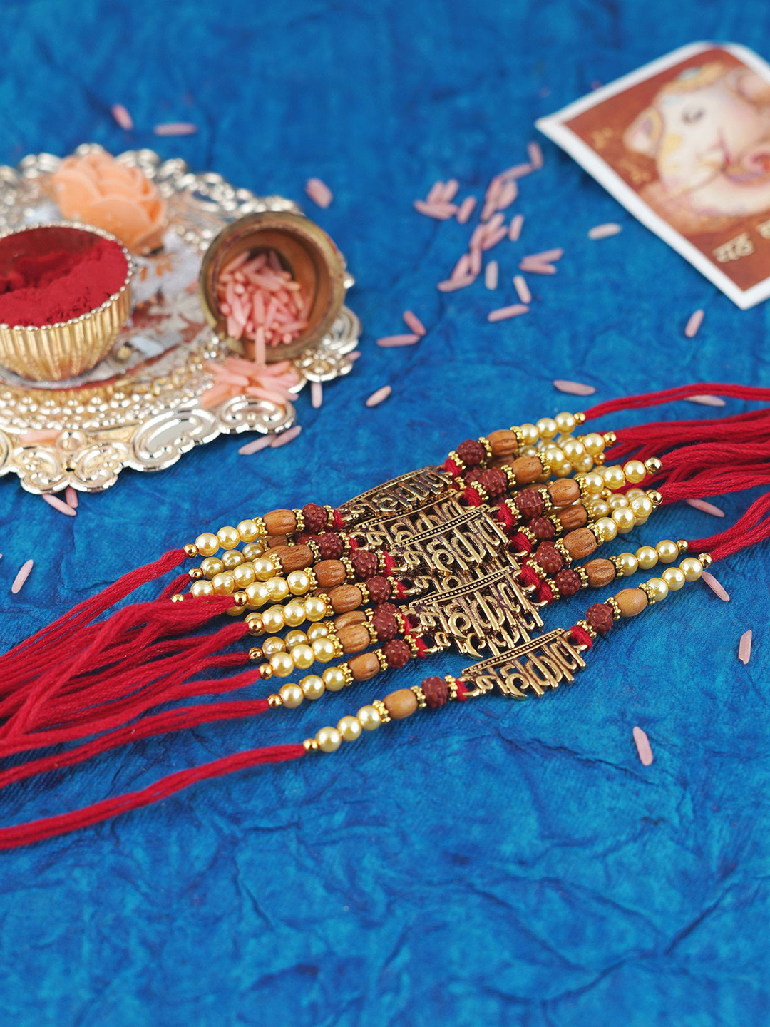 

MANSIYAORANGE Set Of 12 Elegant Cotton Thread Charm Tie-Up Rakhis, Red