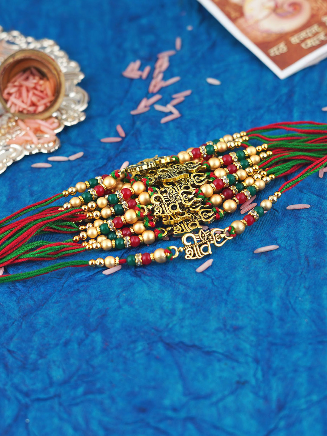 

MANSIYAORANGE Set Of 12 Gold-Plated Cotton Thread Rakhis, Multi