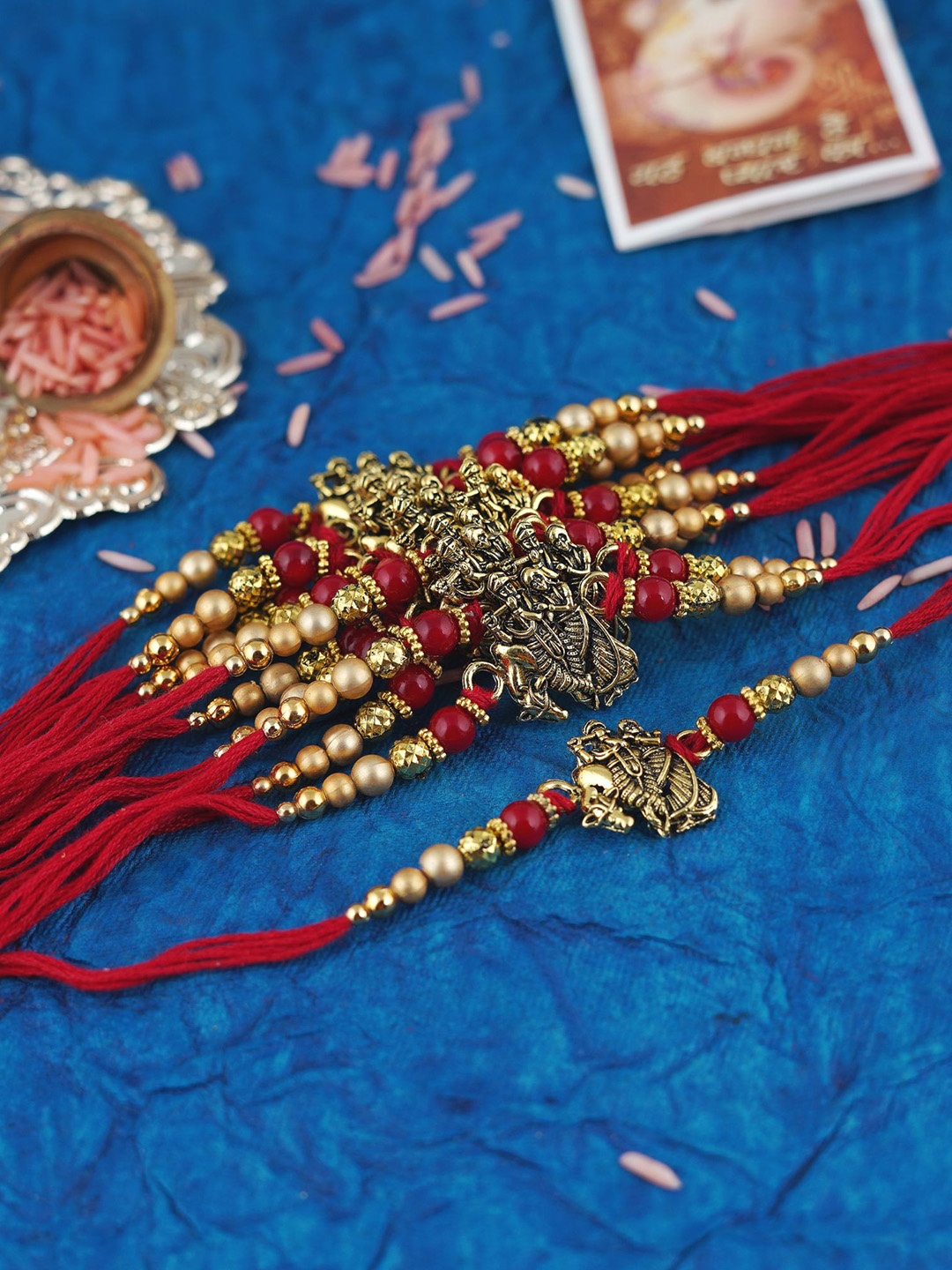 

MANSIYAORANGE Set Of 12 Elegant Cotton Thread Pearl Tie-Up Rakhis, Red