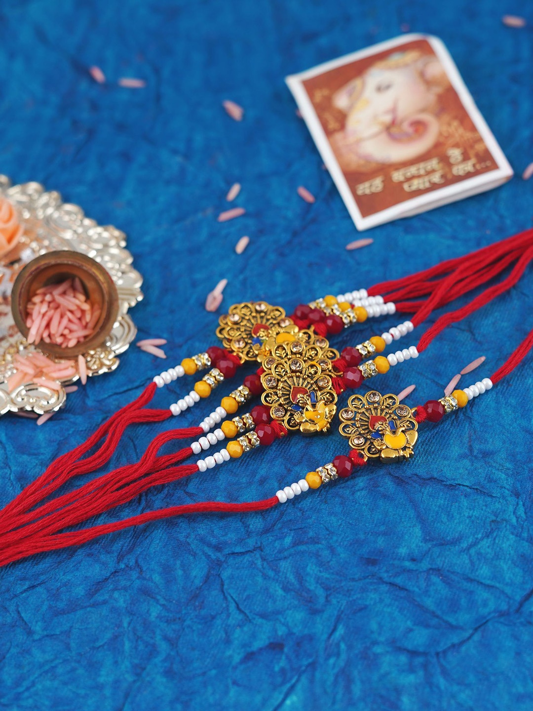 

MANSIYAORANGE Set Of 6 Elegant Ganesha Charm Tie-Up Rakhis, Multi
