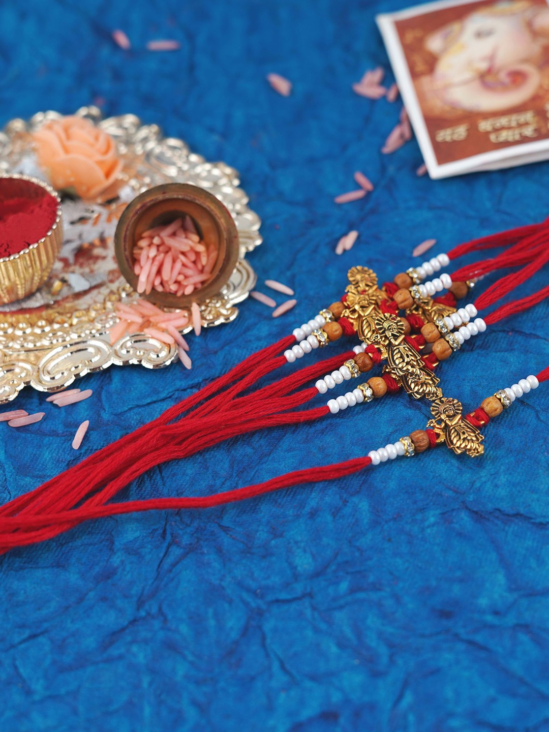 MANSIYAORANGE Set Of 6 Gold-Plated Elegant Krishna Charm Tie-Up Rakhis
