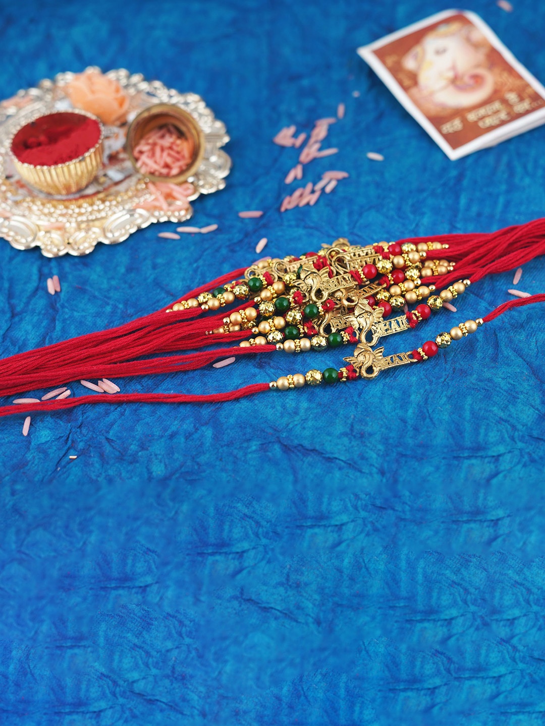 

MANSIYAORANGE Set of 12 Gold-Plated Cotton Thread Rakhis