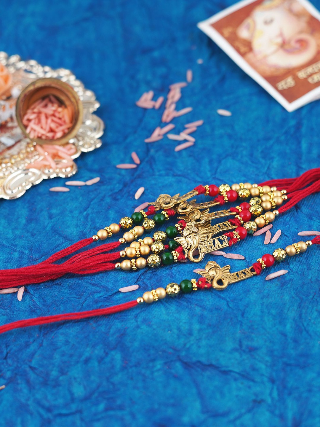 

MANSIYAORANGE Set of 6 Cotton Thread Rakhis, Gold
