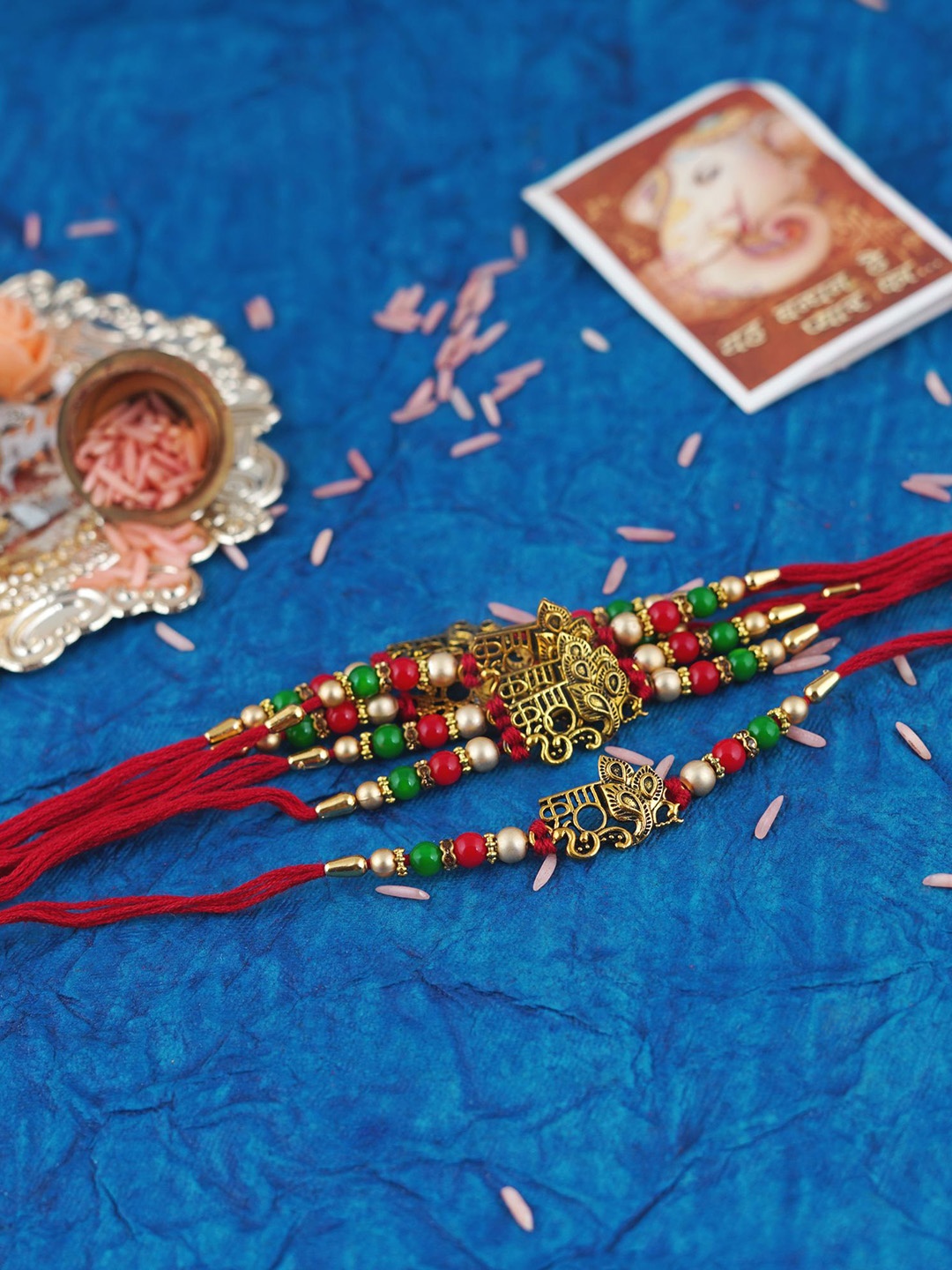 

MANSIYAORANGE Set of 6 Gold Plated Cotton Thread Rakhis