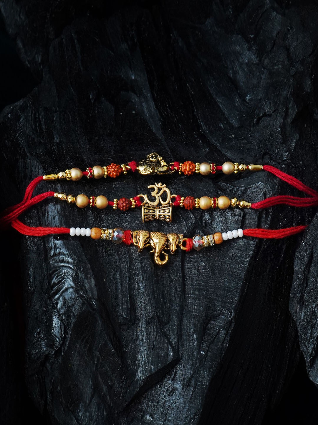

MANSIYAORANGE Set of 3 Gold-Plated Cotton Thread Rakhis