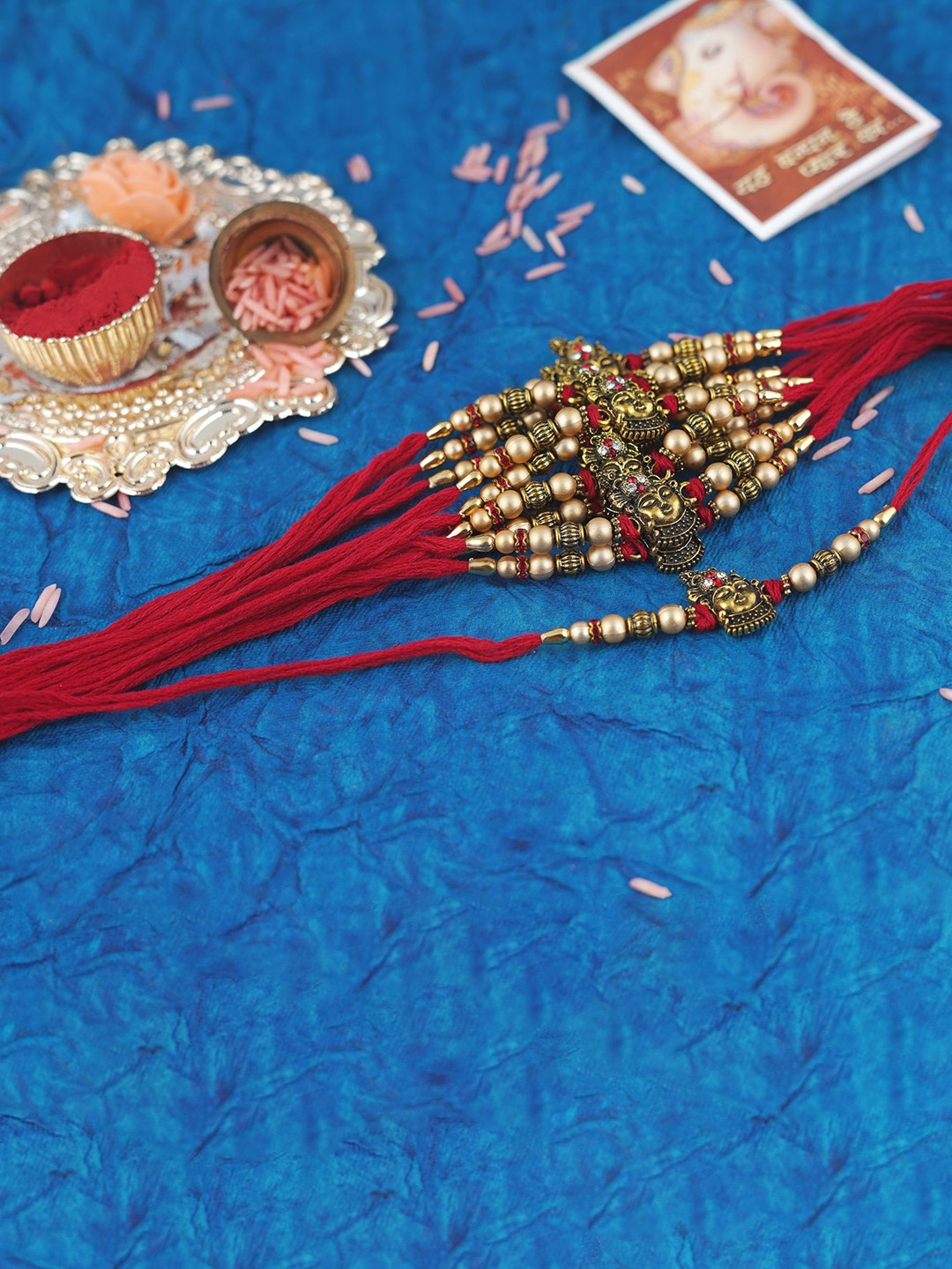 MANSIYAORANGE Set of 12 Gold-Plated Cotton Thread Rakhis