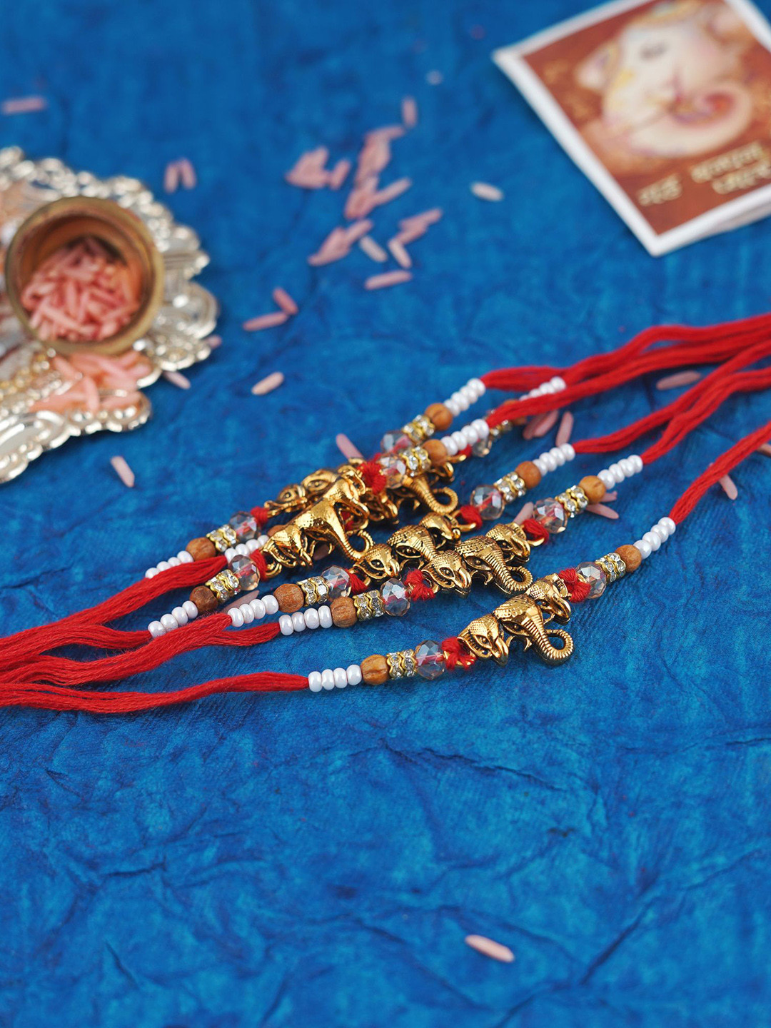 

MANSIYAORANGE Set of 6 Gold-Plated Cotton Thread Rakhis