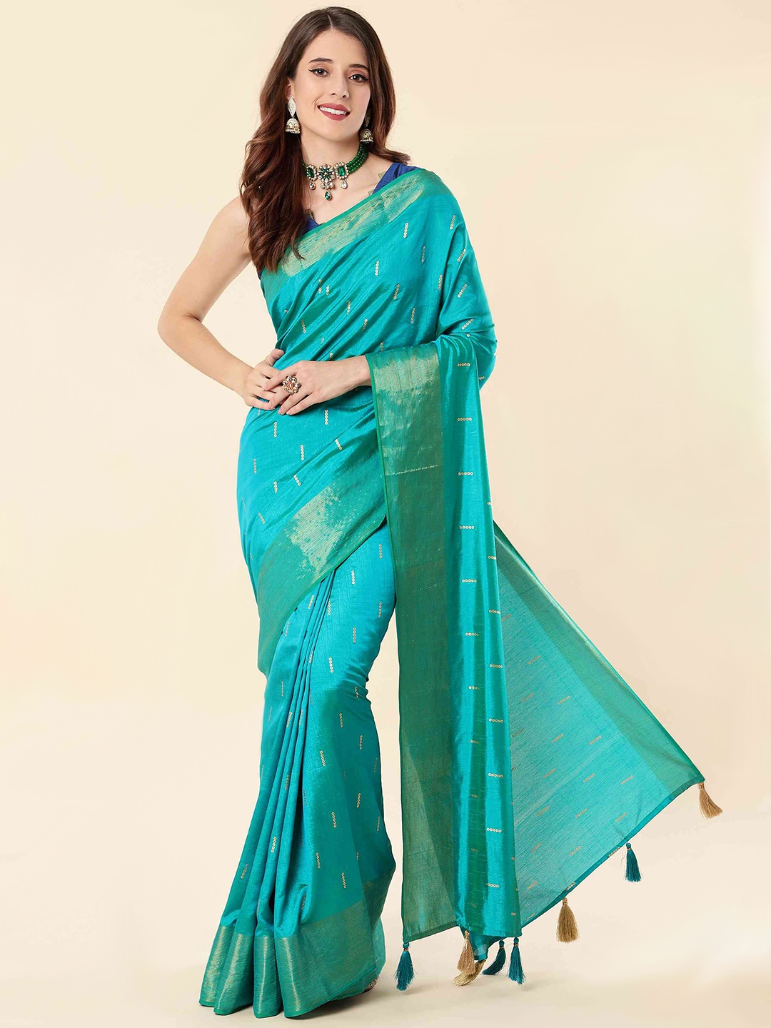

elora Geometric Printed Zari Bhagalpuri Saree, Blue