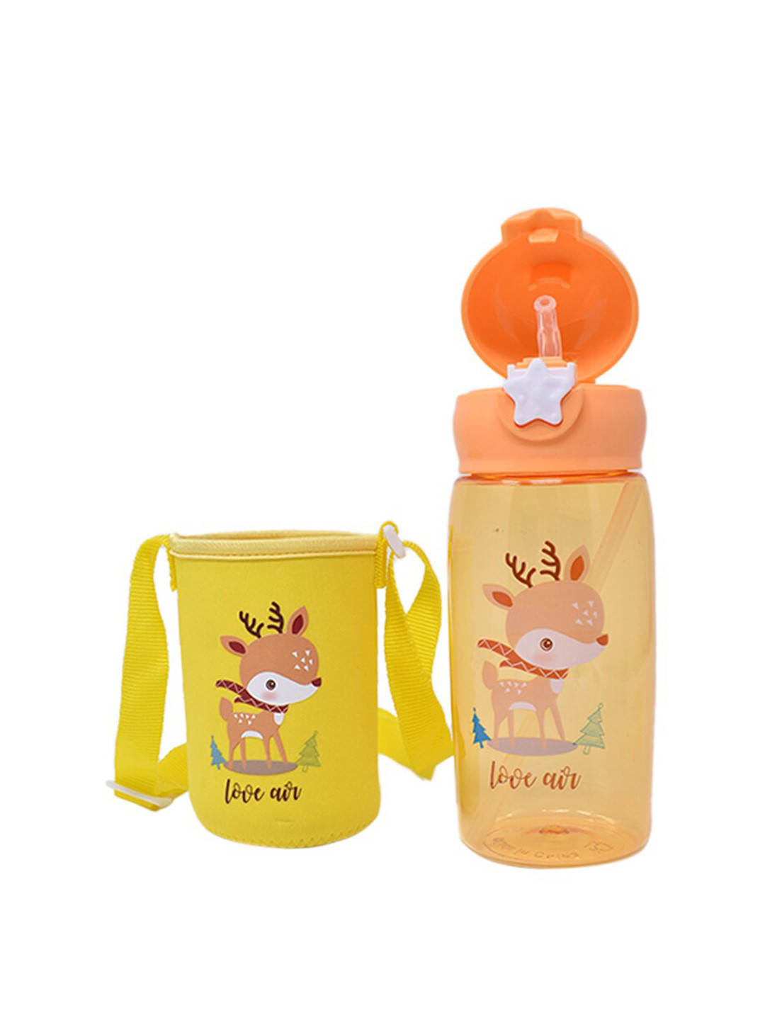 

K&U Kids Yellow & Orange Baby Deer Printed Sipper Water Bottle With Cover - 500 ml
