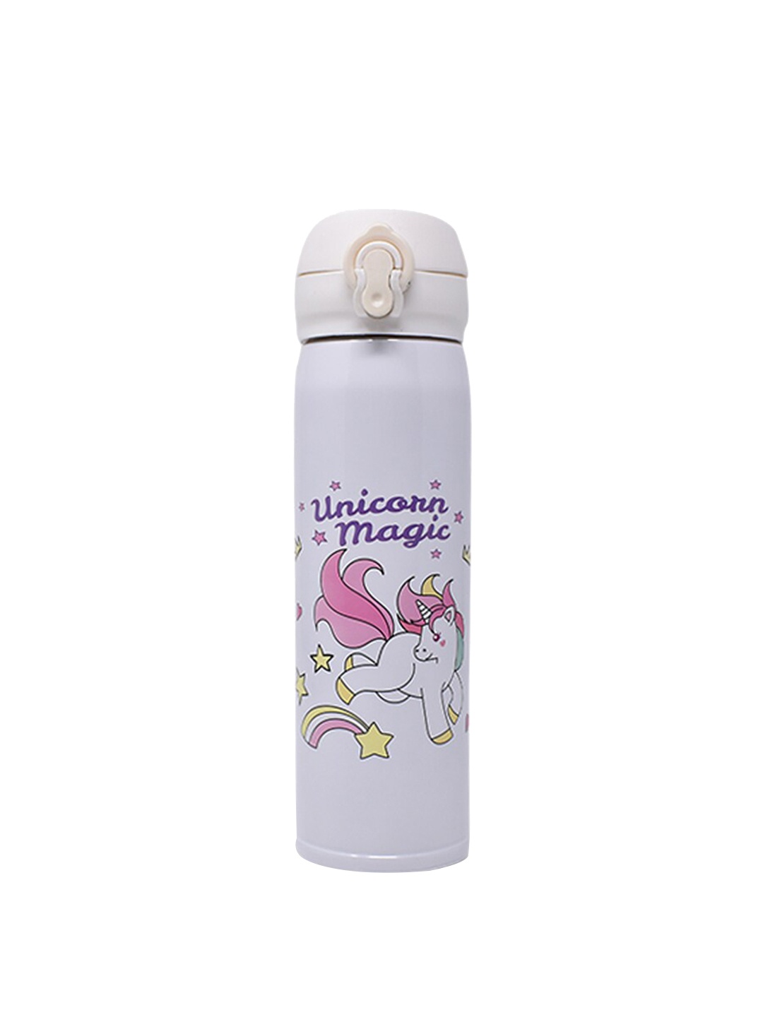 

K&U Kids White & Pink Dancing Unicorn Printed Water Bottle-500 ml