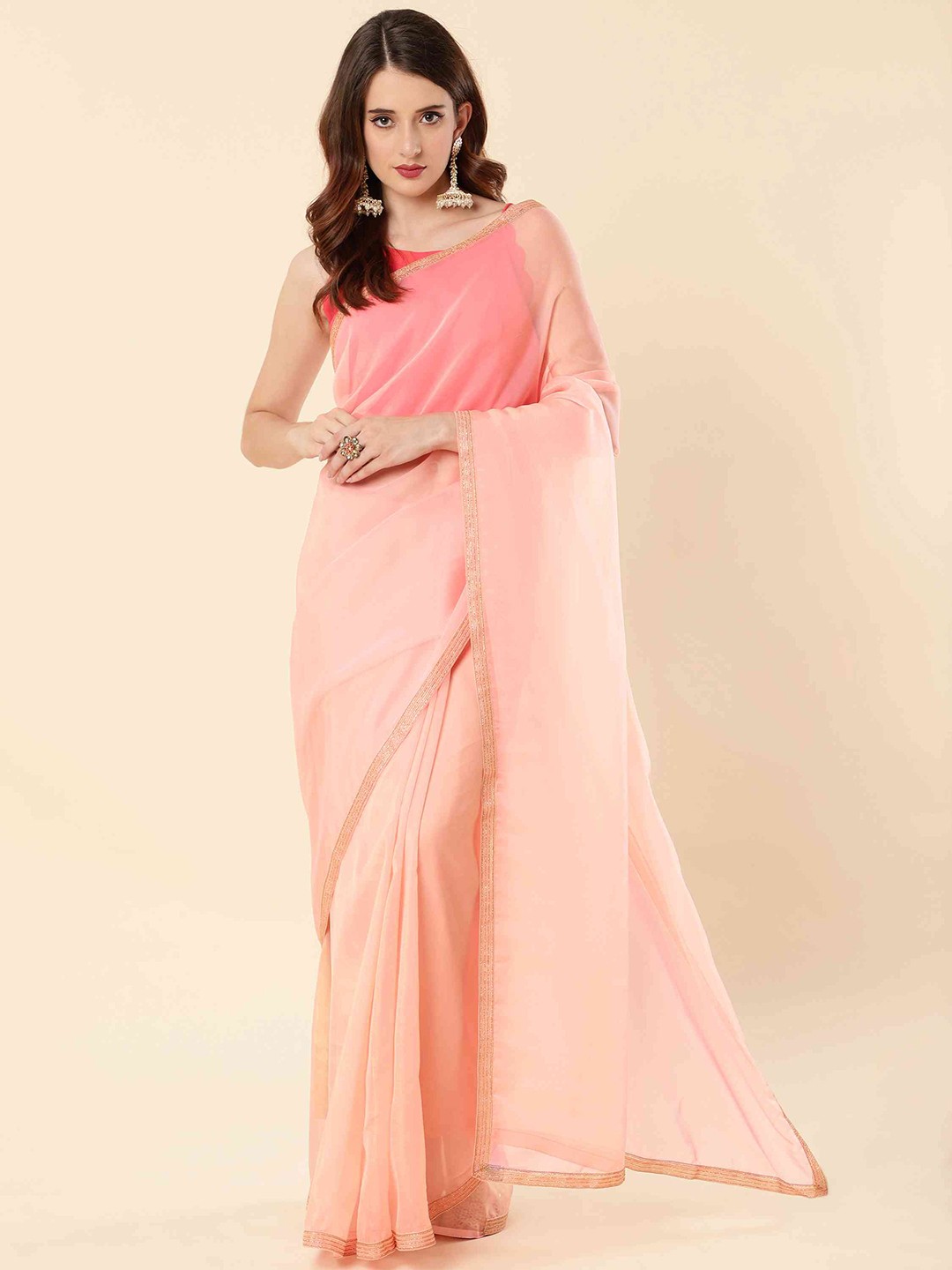 

elora Embellished Organza Silk Bhagalpuri Saree, Pink