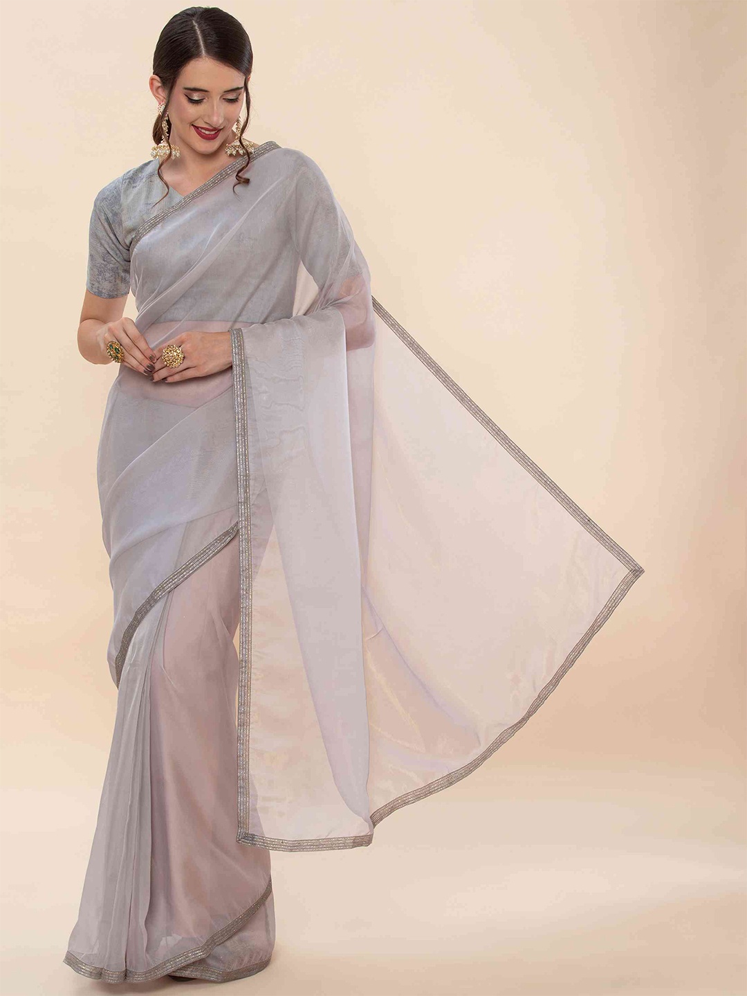 

elora Embellished Organza Silk Bhagalpuri Saree, Grey