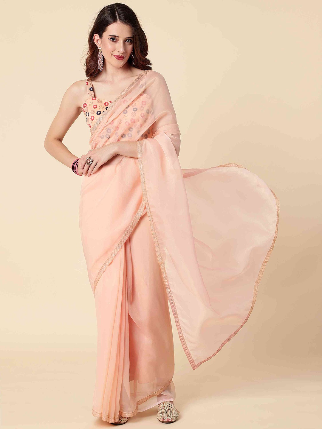 

elora Embellished Organza Silk Bhagalpuri Saree, Peach