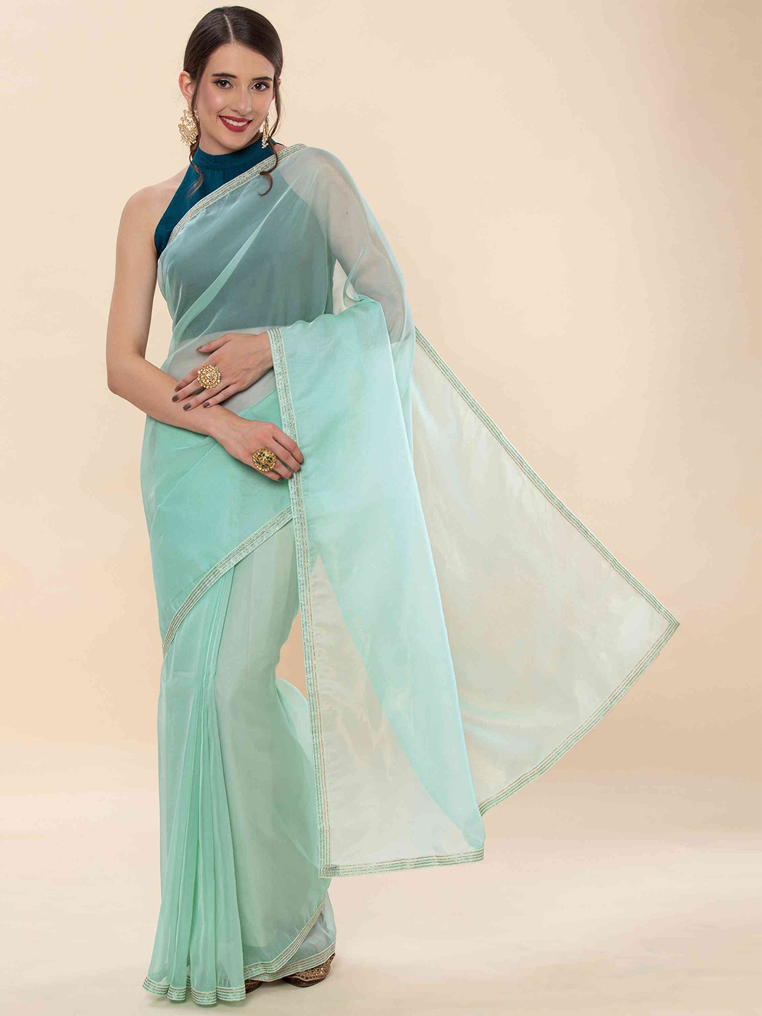 

elora Embellished Organza Silk Bhagalpuri Saree, Blue