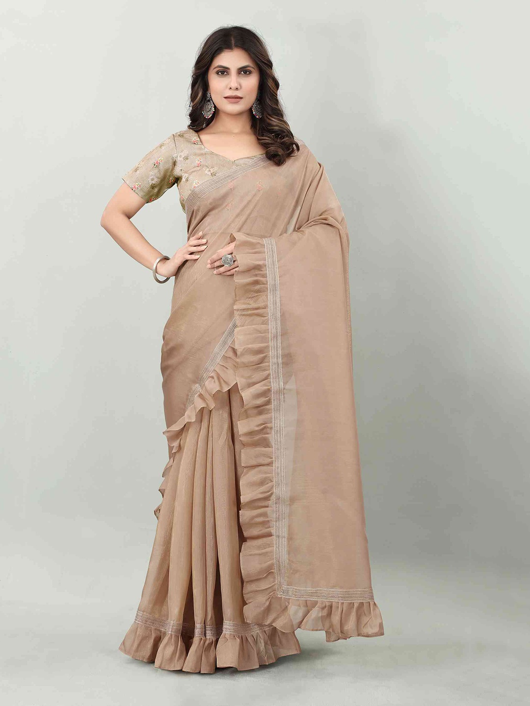 

elora Organza Bhagalpuri Saree, Beige
